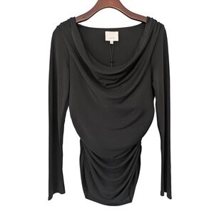 Cinq à Sept Long‎ Sleeve Cherise Top Cowl Neck Ruched Size Large Black NWT $295